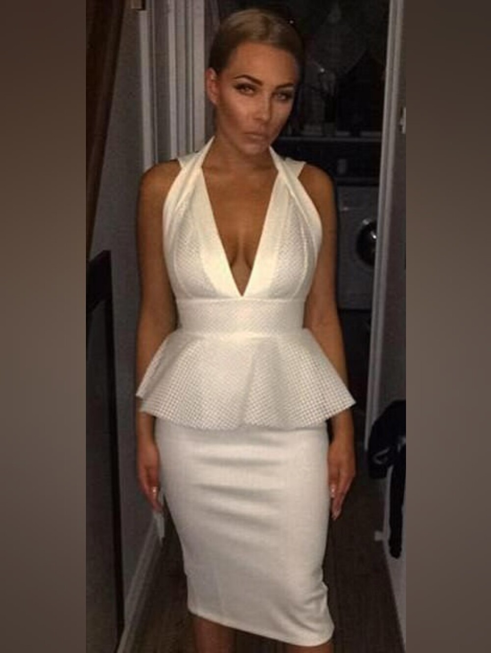 NWT ASOS Petite White Haltwr Peplum Bodycon Midi Dress 00P XXS